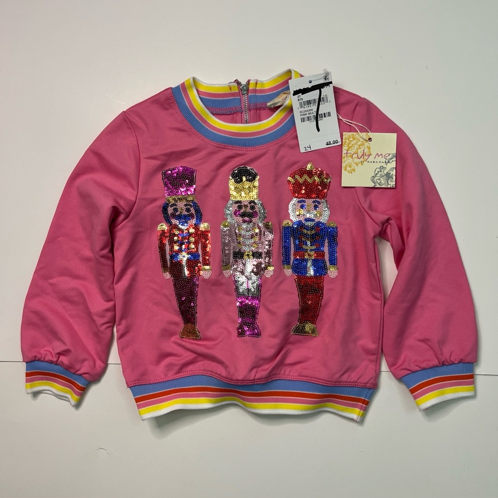 Truly Me By Sara Sara Girls Sweater Pink Sweater Sequin Nutcrackers NWT